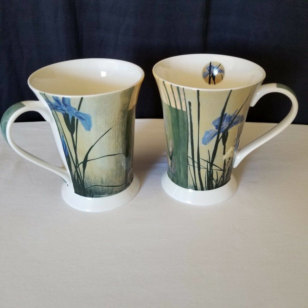 Portmeirion Pimpernel Iris Squares Coffee Tea Cup Floral Set of 2 ~EUC~